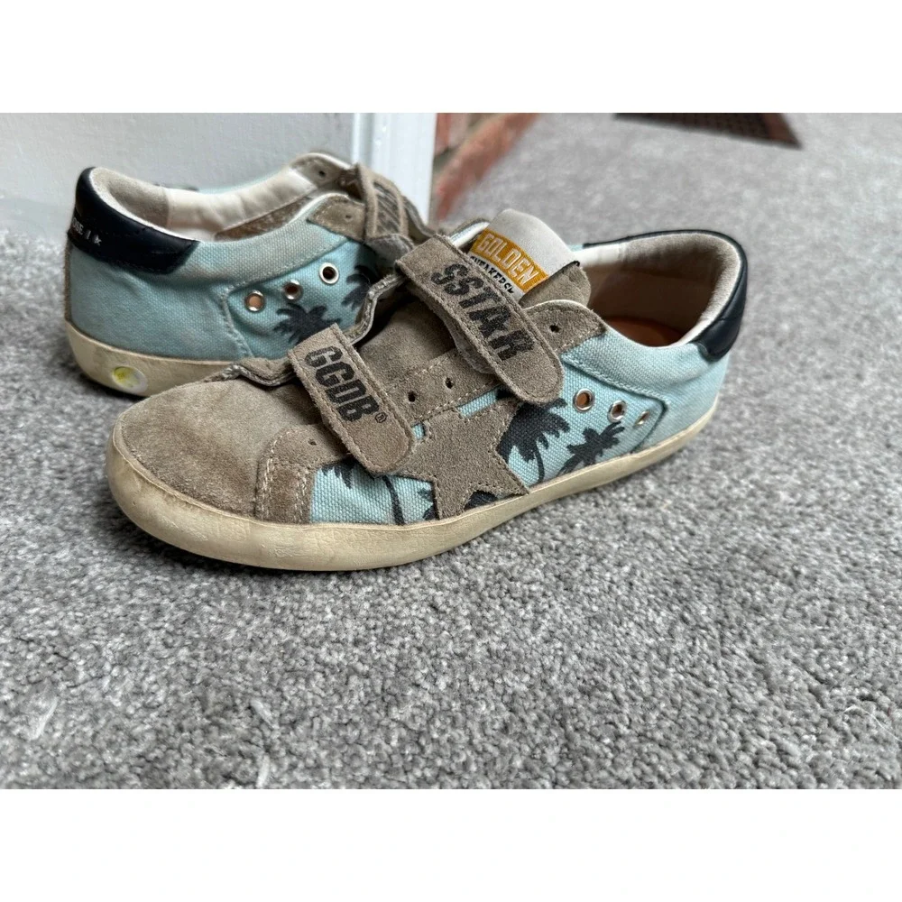 Golden Goose Old School Palm Tree Blue Canvas Suede Sneakers Kids EU 31
